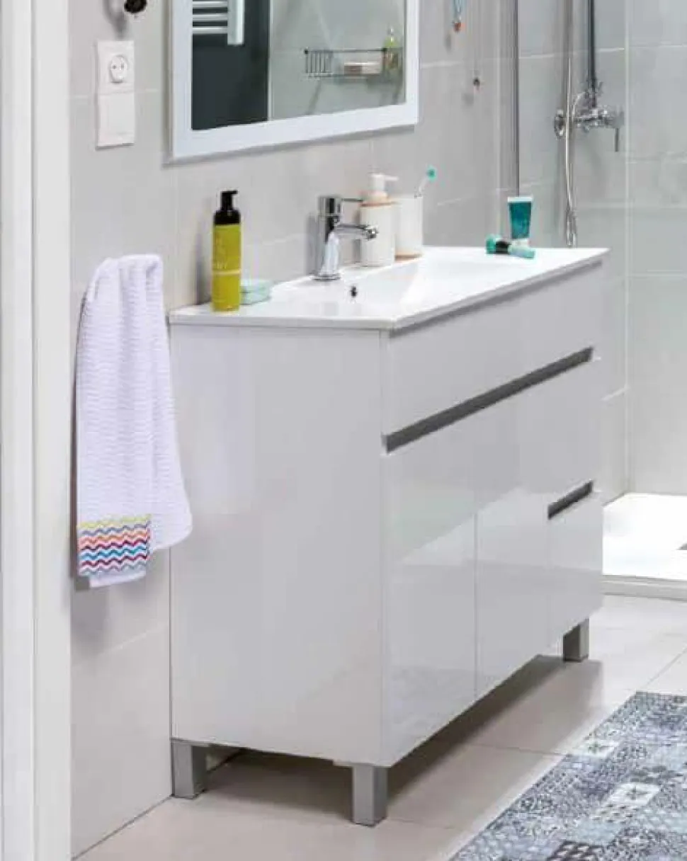 Mueble De Baño A Suelo Baho MATTY Blanco Con 2 Puertas Y 2 Cajones – Gamma – Matty