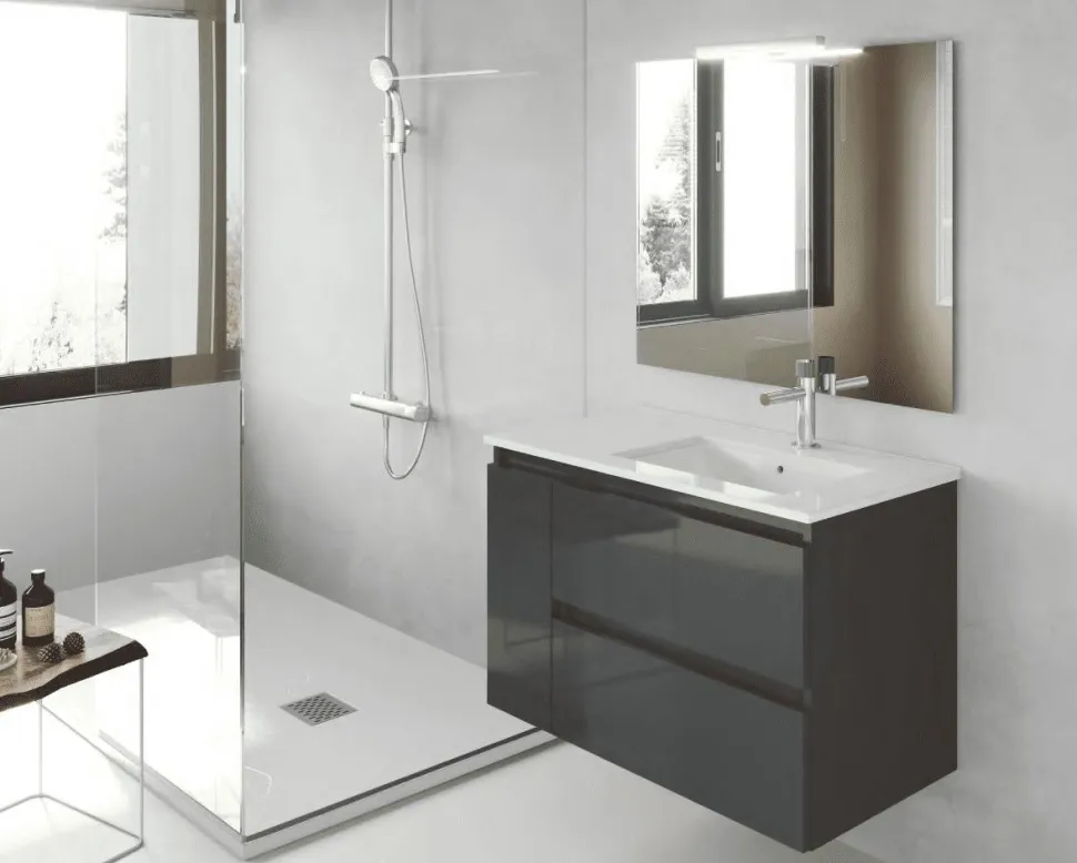 Mueble De 2 Cajones Y 1 Puerta + Lavabo Ceramico Flat + Espejo Liso Sevilla – Box – Visobath