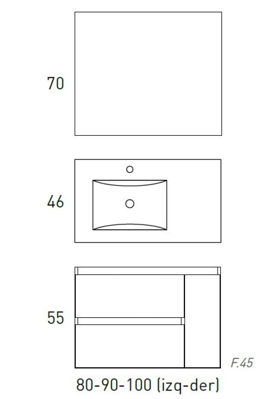 Mueble De 2 Cajones Y 1 Puerta + Lavabo Ceramico Flat + Espejo Liso Sevilla – Box – Visobath