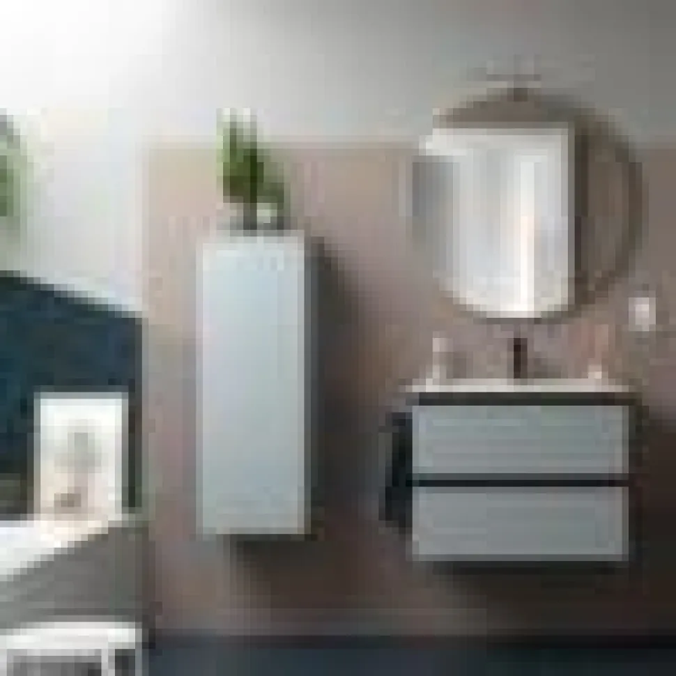 Mueble Suspendido 2 Cajones 70 Cm Con Tirador En Cromo Y Lavabo Porcelana – Spirit – Salgar