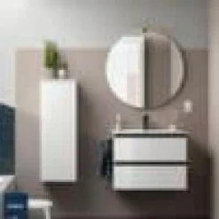 Mueble Suspendido 2 Cajones 70 Cm Con Tirador En Cromo Y Lavabo Porcelana – Spirit – Salgar