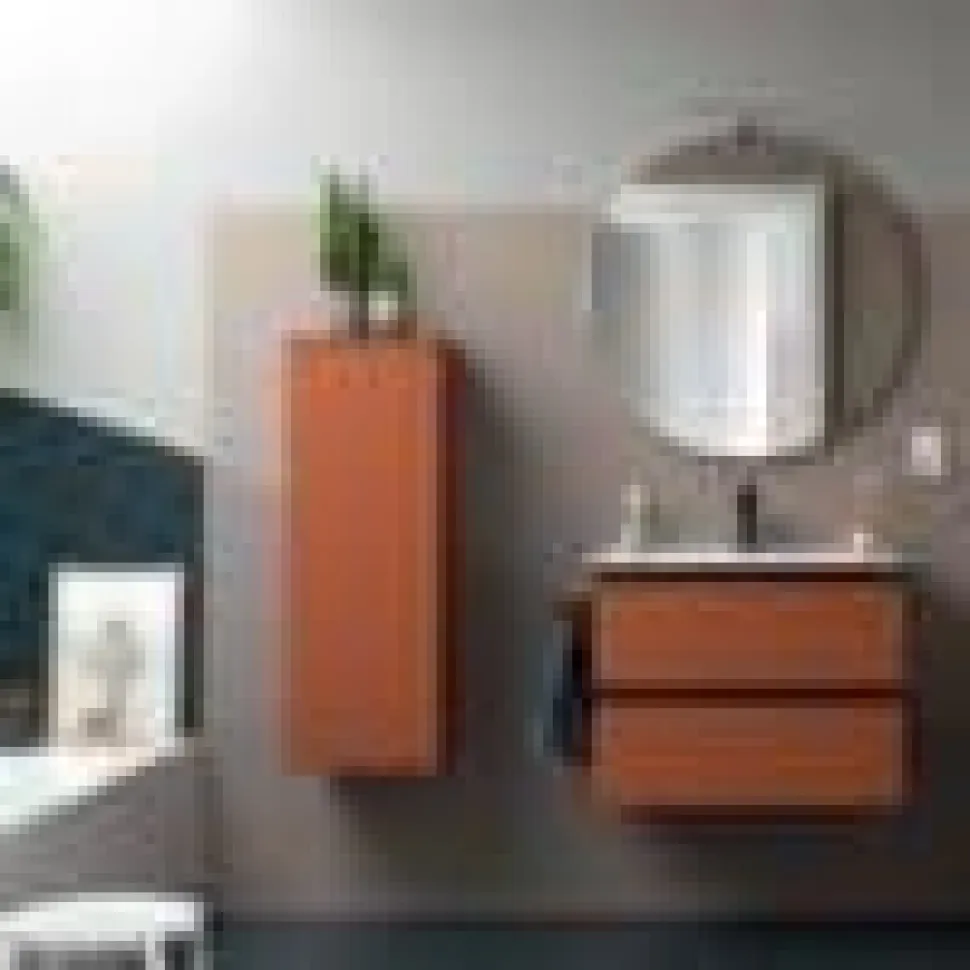 Mueble Suspendido 2 Cajones 70 Cm Con Tirador En Blanco Soft Y Lavabo Porcelana – Spirit – Salgar