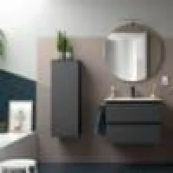 Mueble Suspendido 2 Cajones 70 Cm Con Tirador En Blanco Soft Y Lavabo Porcelana – Spirit – Salgar