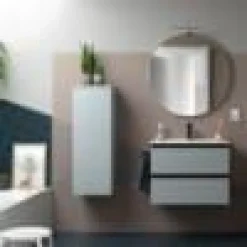 Mueble Suspendido 2 Cajones 70 Cm Con Tirador En Blanco Soft Y Lavabo Porcelana – Spirit – Salgar