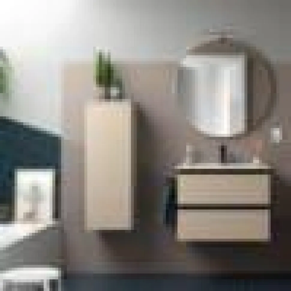 Mueble Suspendido 2 Cajones 70 Cm Con Tirador En Blanco Soft Y Lavabo Porcelana – Spirit – Salgar
