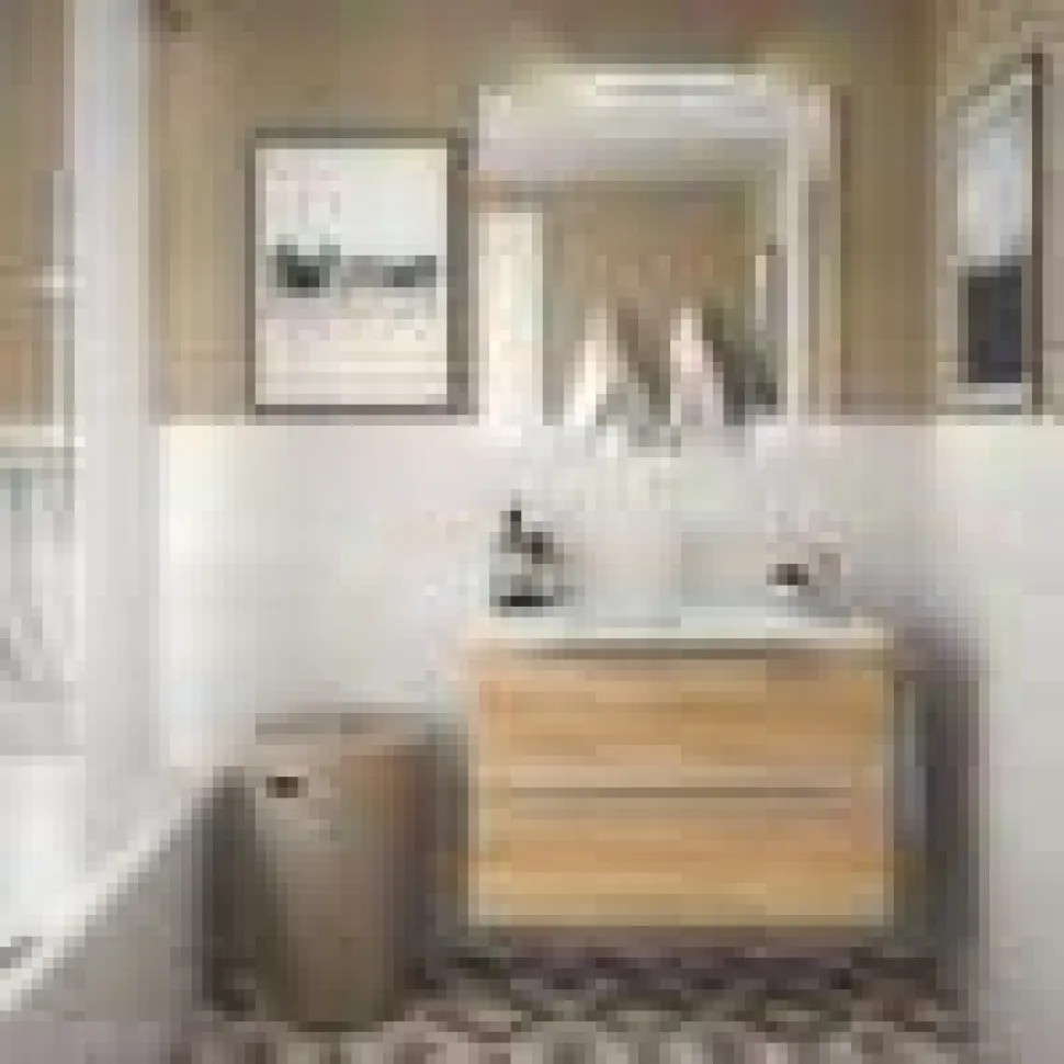 Mueble Suspendido 2 Cajones 60 Cm Con Tirador En Cromo Brillo Y Lavabo Porcelana – Spirit – Salgar