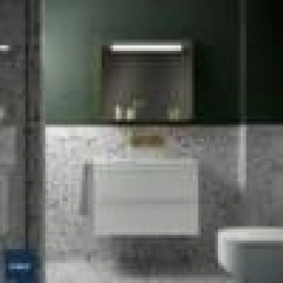 Mueble Suspendido 2 Cajones 60 Cm Con Tirador En Cromo Brillo Y Lavabo Porcelana – Spirit – Salgar