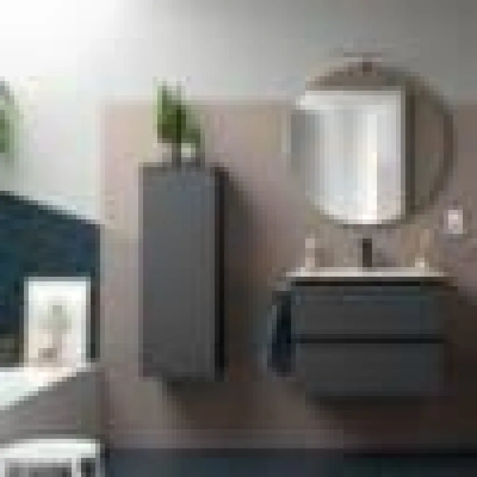 Mueble Suspendido 2 Cajones 60 Cm Con Tirador En Negro Soft Y Lavabo Porcelana – Spirit – Salgar