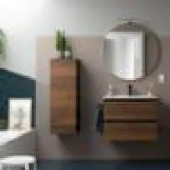 Mueble Suspendido 2 Cajones 60 Cm Con Tirador En Negro Soft Y Lavabo Porcelana – Spirit – Salgar