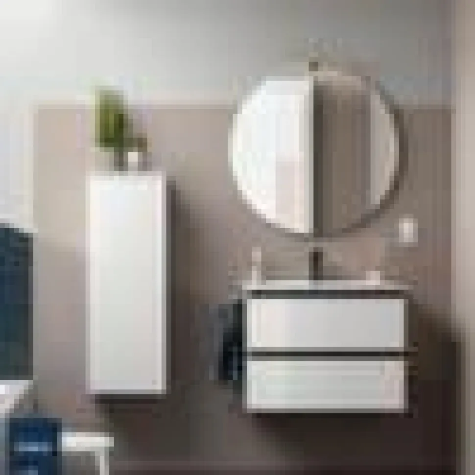 Mueble Suspendido 2 Cajones 60 Cm Con Tirador En Blanco Soft Y Lavabo Porcelana – Spirit – Salgar