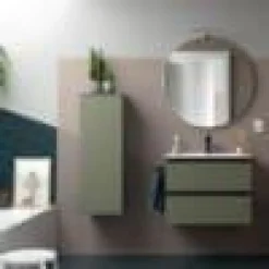 Mueble Suspendido 2 Cajones 60 Cm Con Tirador En Blanco Soft Y Lavabo Porcelana – Spirit – Salgar