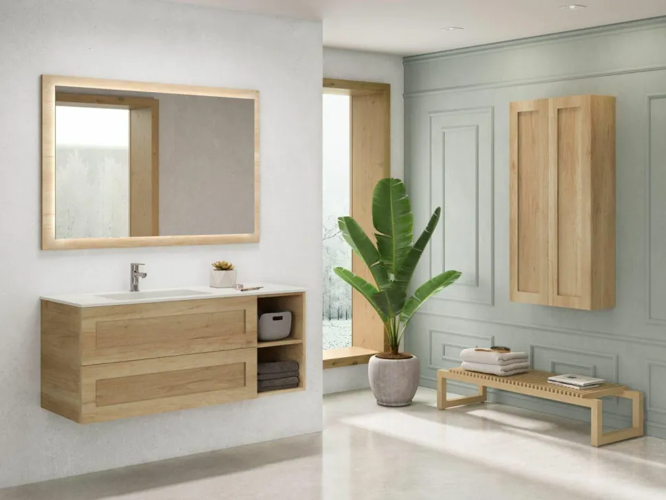 Mueble Suspendido 2 Cajones + Estante Derecha O Izquierda + Encimera Ceramica Center, Compacto, Alta Calidad – Lineal – Urban – Aja
