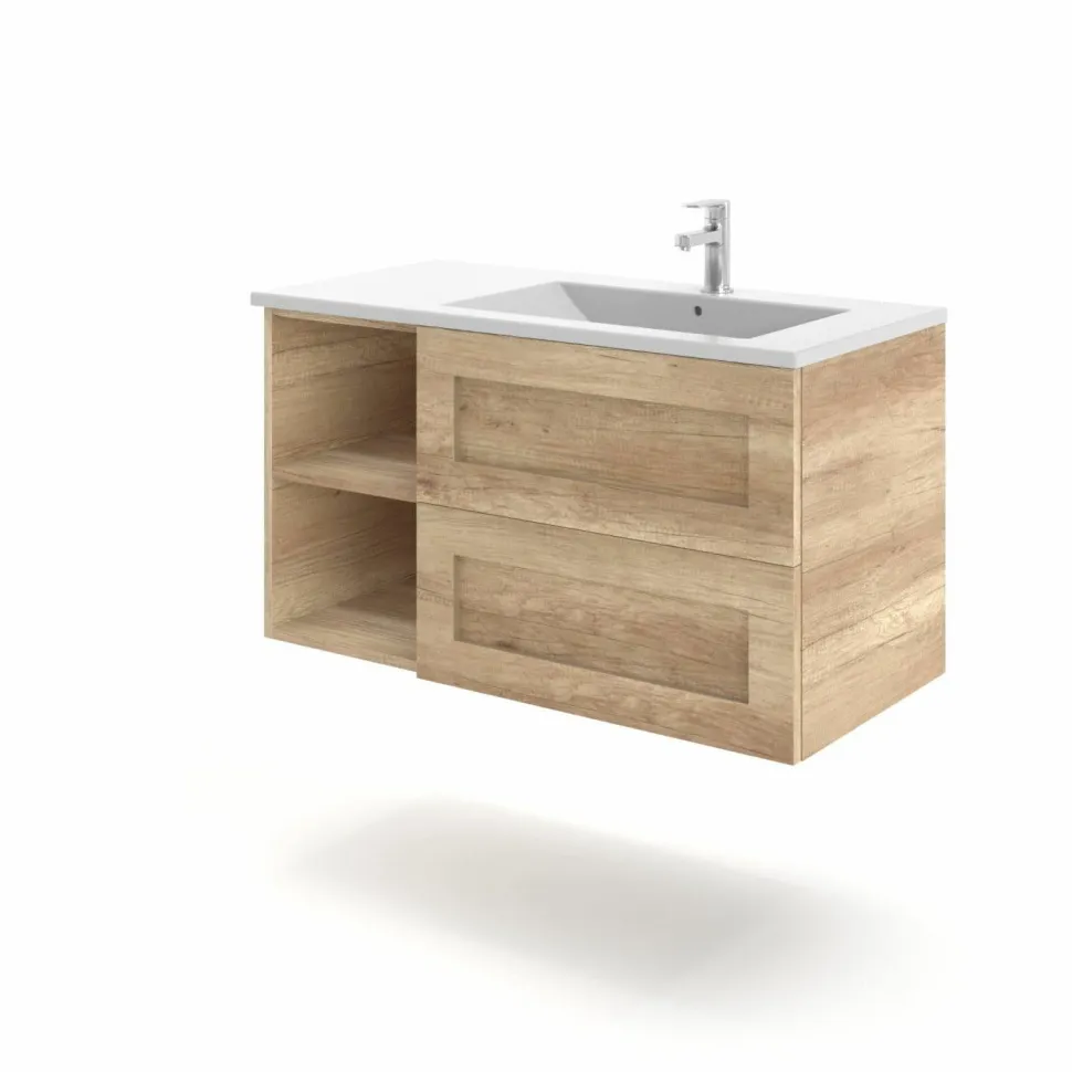 Mueble Suspendido 2 Cajones + Estante Derecha O Izquierda + Encimera Ceramica Center, Compacto, Alta Calidad – Lineal – Urban – Aja