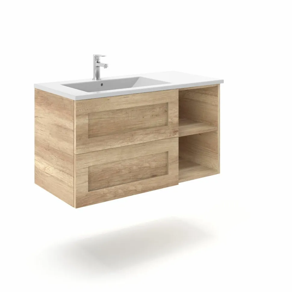 Mueble Suspendido 2 Cajones + Estante Derecha O Izquierda + Encimera Ceramica Center, Compacto, Alta Calidad – Lineal – Urban – Aja