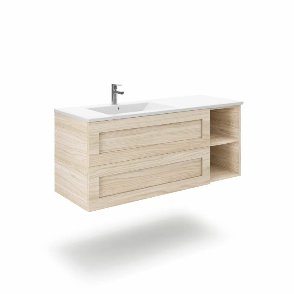 Mueble Suspendido 2 Cajones + Estante Derecha O Izquierda + Encimera Ceramica Center, Compacto, Alta Calidad – Lineal – Urban – Aja