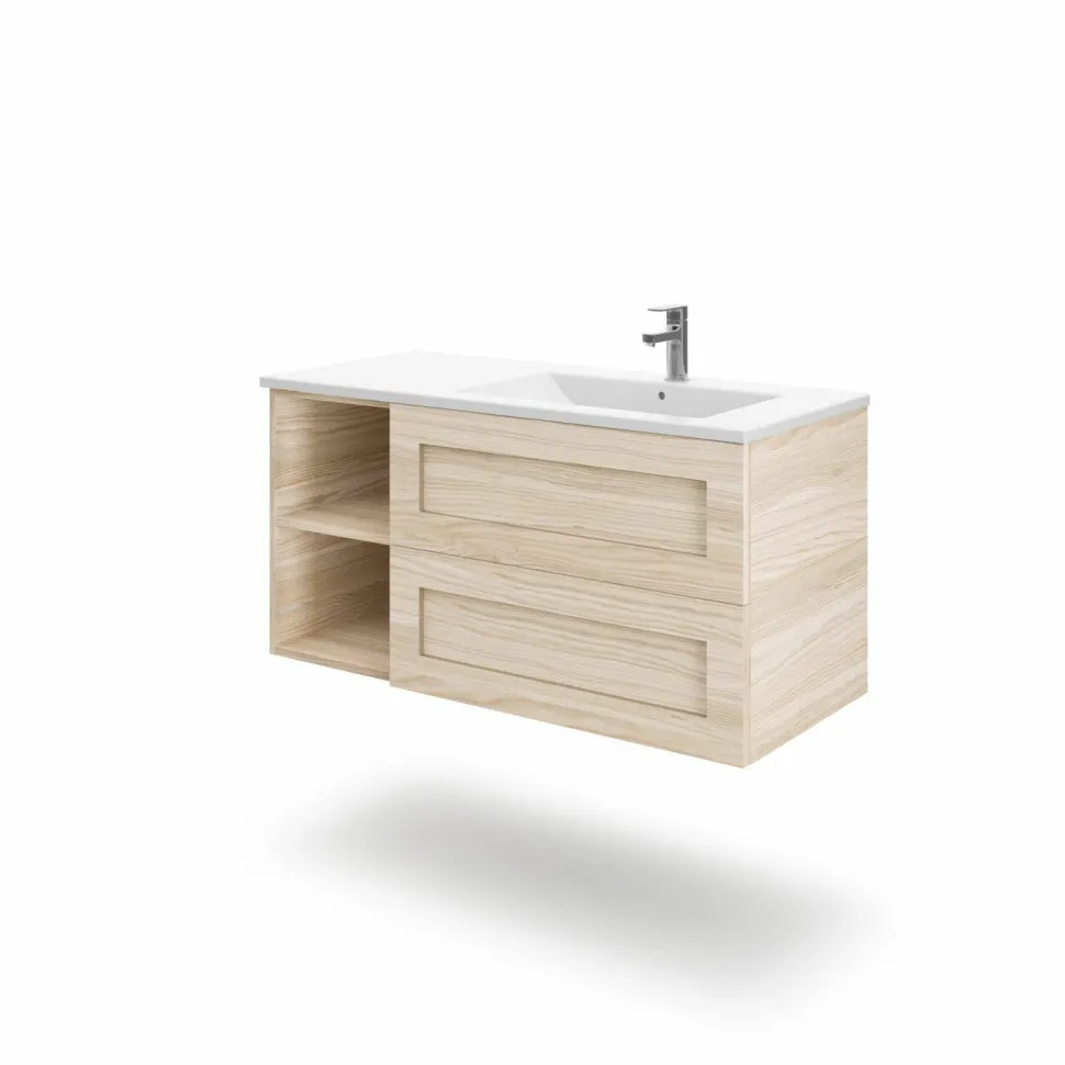 Mueble Suspendido 2 Cajones + Estante Derecha O Izquierda + Encimera Ceramica Center, Compacto, Alta Calidad – Lineal – Urban – Aja