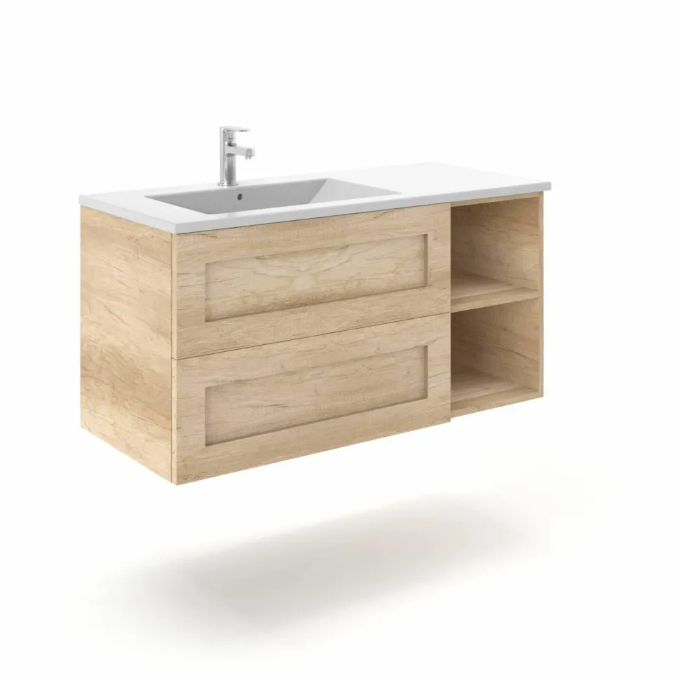 Mueble Suspendido 2 Cajones + Estante Derecha O Izquierda + Encimera Ceramica Center, Compacto, Alta Calidad – Lineal – Urban – Aja