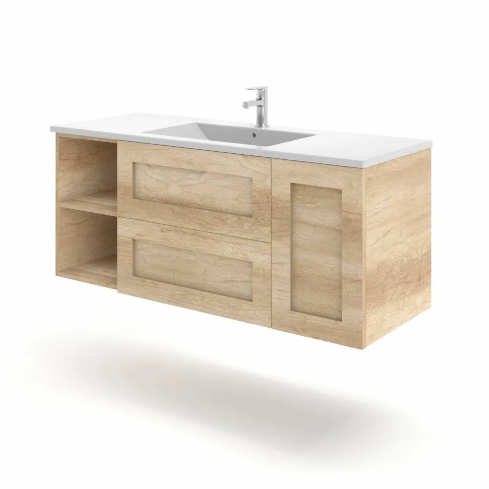 Mueble Suspendido 2 Cajones + Puerta + Estantes Derecha O Izquierda + Encimera Ceramica Center, Compacto, Alta Calidad – Lineal – Urban – Aja
