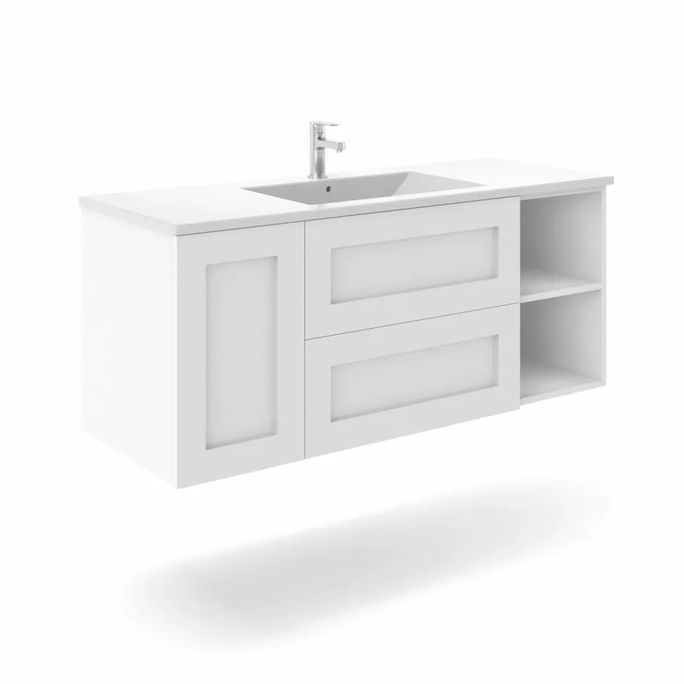Mueble Suspendido 2 Cajones + Puerta + Estantes Derecha O Izquierda + Encimera Ceramica Center, Compacto, Alta Calidad – Lineal – Urban – Aja