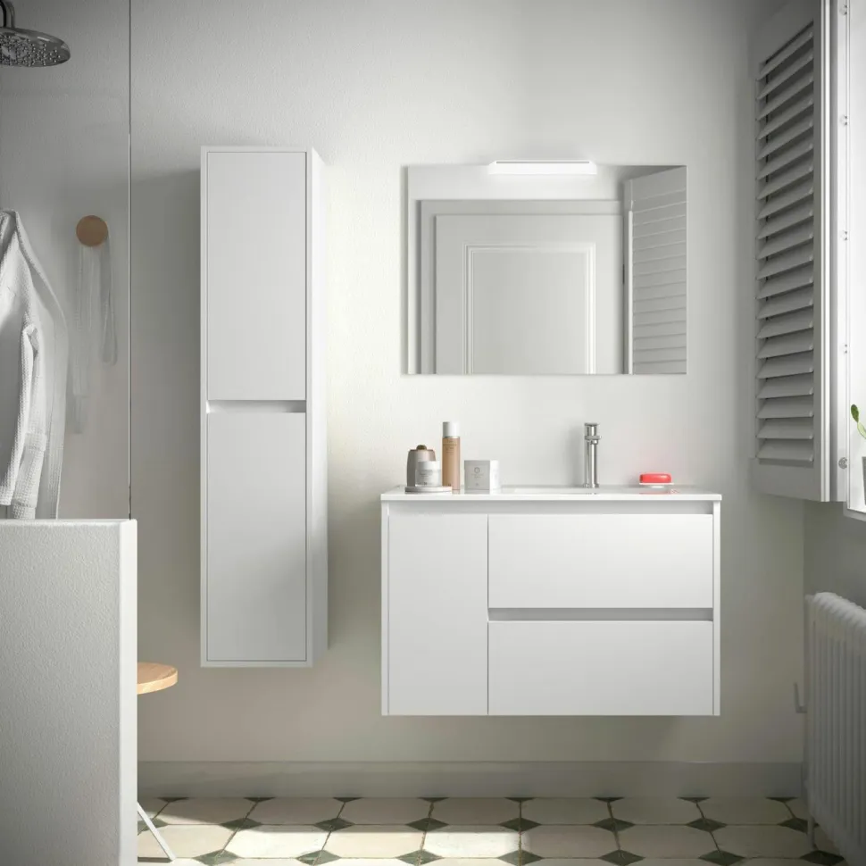 Mueble Suspendido 2 Cajones Y 1 Puerta Con Lavabo 850 Mm Coqueta Izquierda – Noja – Salgar