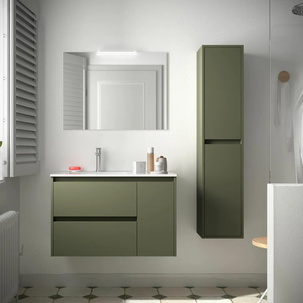 Mueble Suspendido 2 Cajones Y 1 Puerta Con Lavabo 855mm Coqueta Derecha – Noja – Salgar