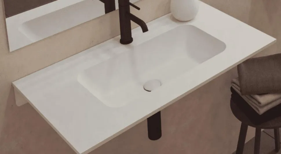 Mueble Suspendido Con Dos Cajones + Encimera SolidCoat Surface Diva – Serie Life – Baños10