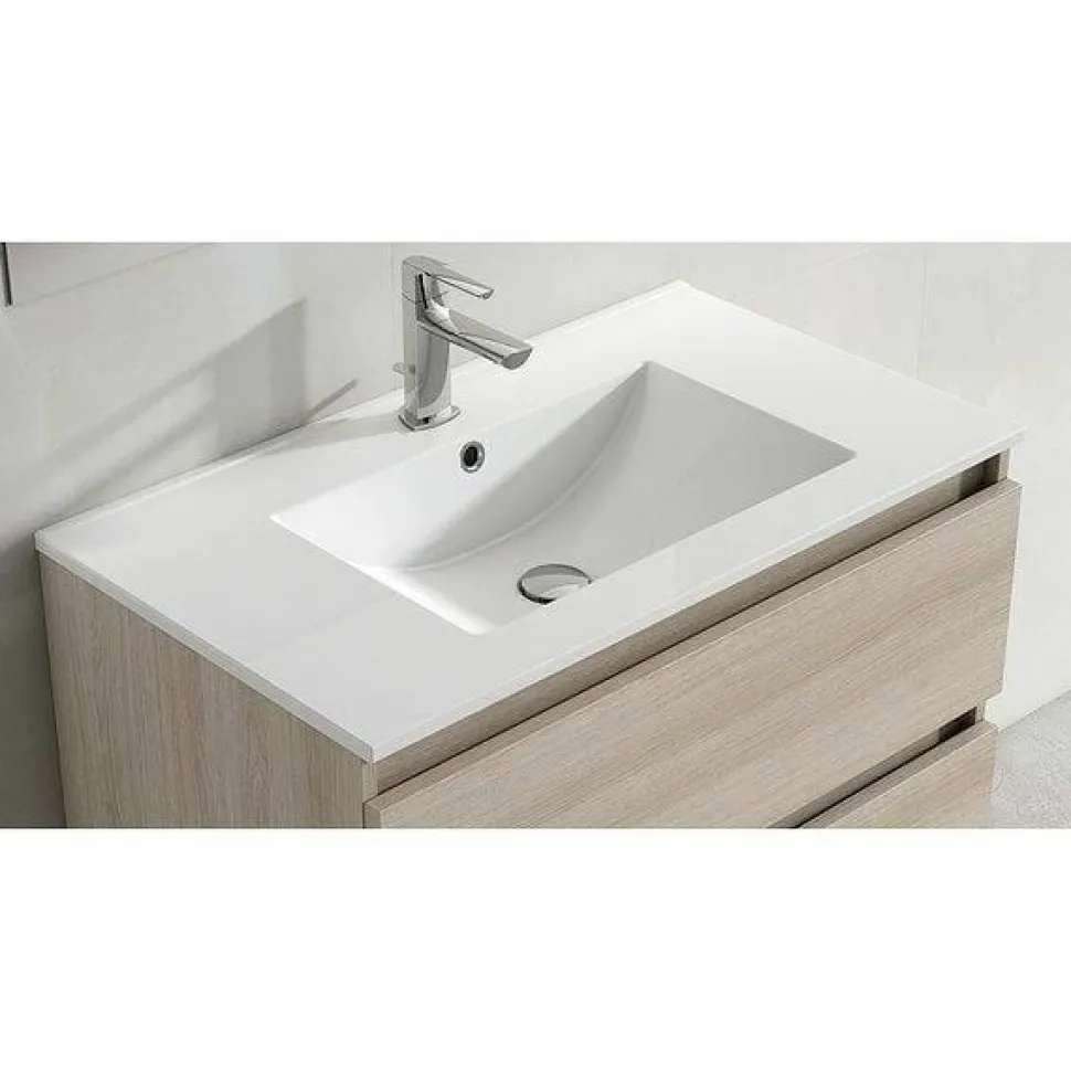 Mueble Suspendido De 2 Cajones Y 1 Puerta + Lavabo Ceramico Flat – Box – Visobath