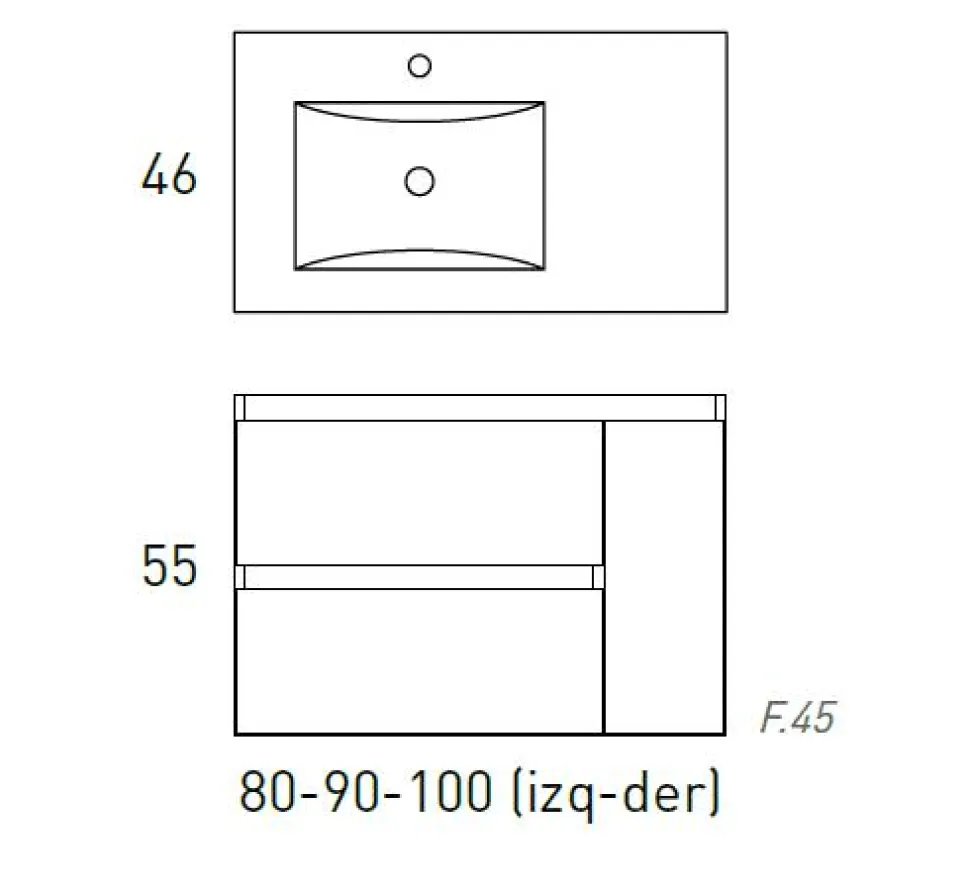 Mueble Suspendido De 2 Cajones Y 1 Puerta + Lavabo Ceramico Flat – Box – Visobath