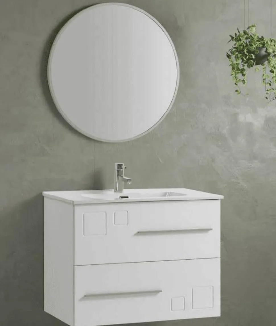 Mueble Suspendido Dos Cajones Y Lavabo Cerámico Blanco Brillo – Claudia/Tania – Muebles Jumar