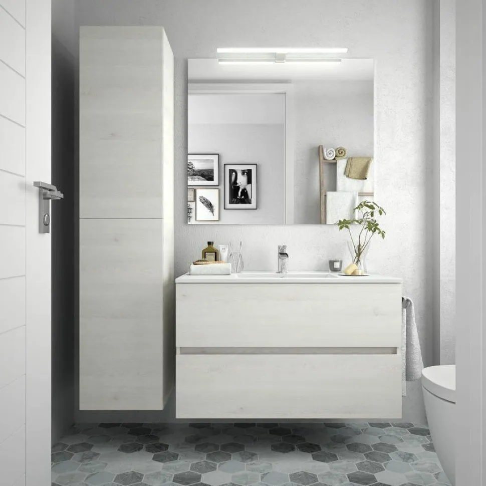 Mueble Suspendido Dos Cajones Con Fondo Reducido Y Lavabo De Porcelana – Fussion Line – Salgar