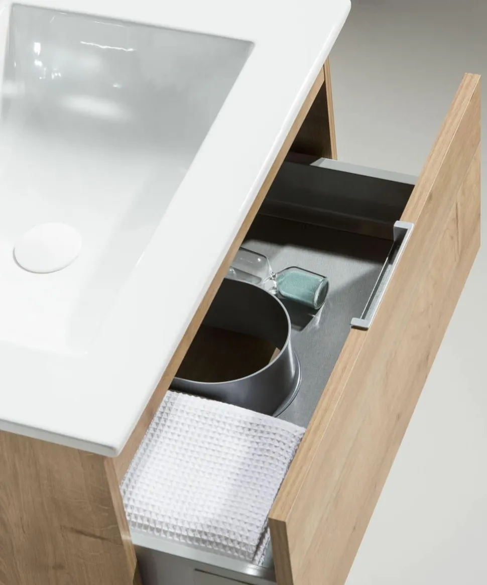 Mueble Suspendido Dos Cajones Y Lavabo Cerámico Blanco Mate – Julieta – Muebles Jumar