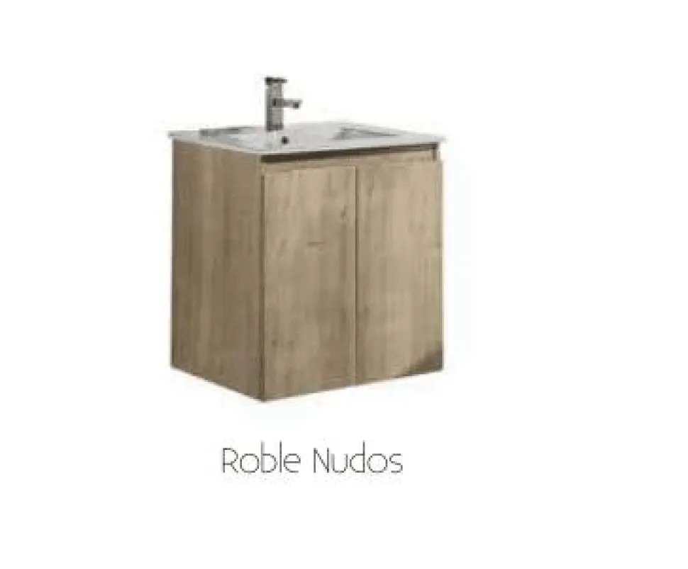 Mueble Suspendido 2 Puertas + Lavabo Ceramico 60 Cm Roble Nudos – Julieta – Muebles Jumar