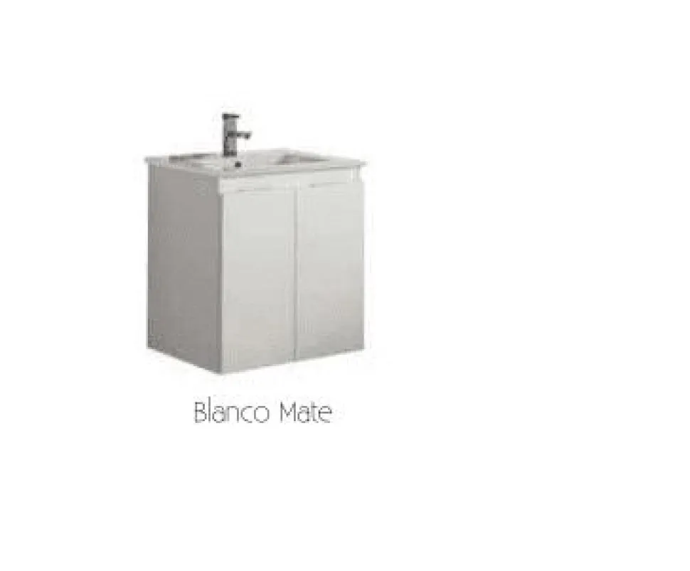 Mueble Suspendido 2 Puertas + Lavabo Ceramico 60 Cm Blanco Mate – Julieta – Muebles Jumar