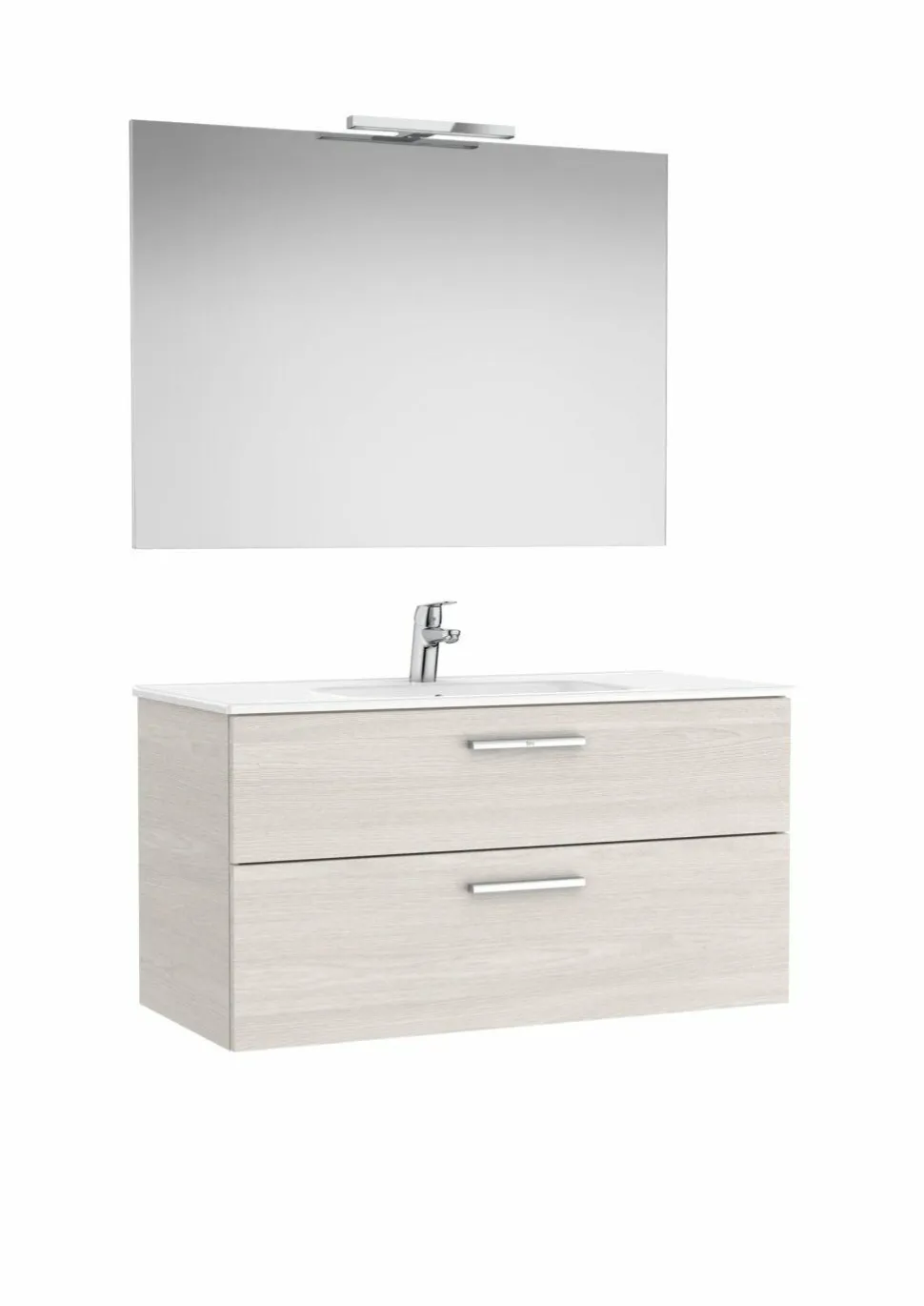 PACK – Conjunto De Mueble Base Con Dos Cajones, Lavabo De Sobremueble, Espejo Y Aplique LED – Victoria – Roca