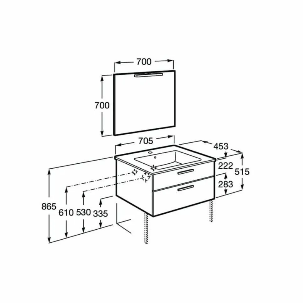 PACK – Conjunto De Mueble Base Con Dos Cajones, Lavabo De Sobremueble, Espejo Y Aplique LED – Victoria – Roca