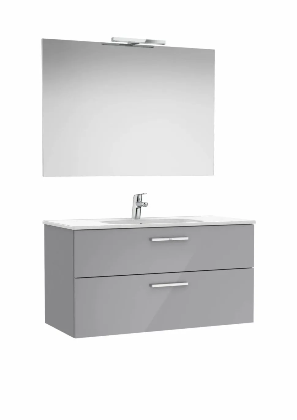 PACK – Conjunto De Mueble Base Con Dos Cajones, Lavabo De Sobremueble, Espejo Y Aplique LED – Victoria – Roca