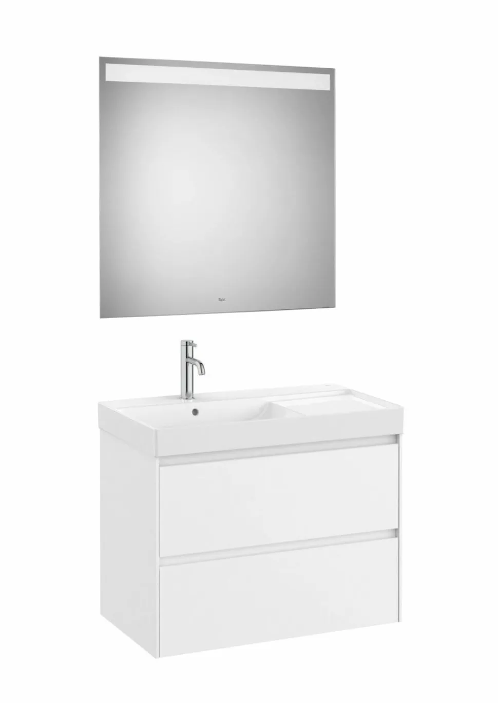PACK – Conjunto De Mueble Base De Dos Cajones, Lavabo Y Espejo Eidos Con Luz LED Integrada En La Parte Superior – Ona – Roca