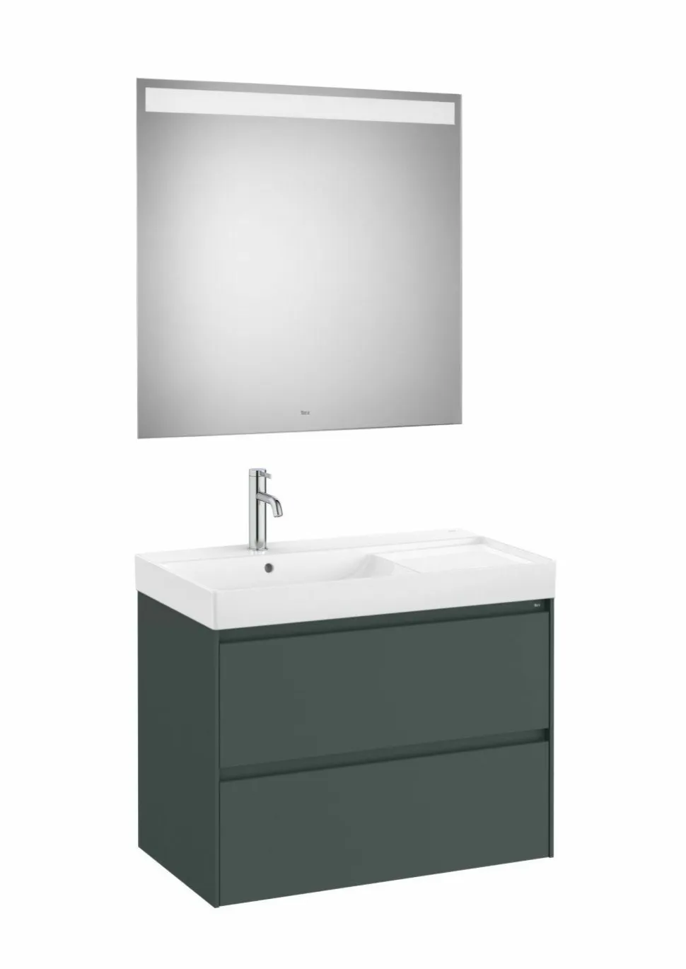 PACK – Conjunto De Mueble Base De Dos Cajones, Lavabo Y Espejo Eidos Con Luz LED Integrada En La Parte Superior – Ona – Roca