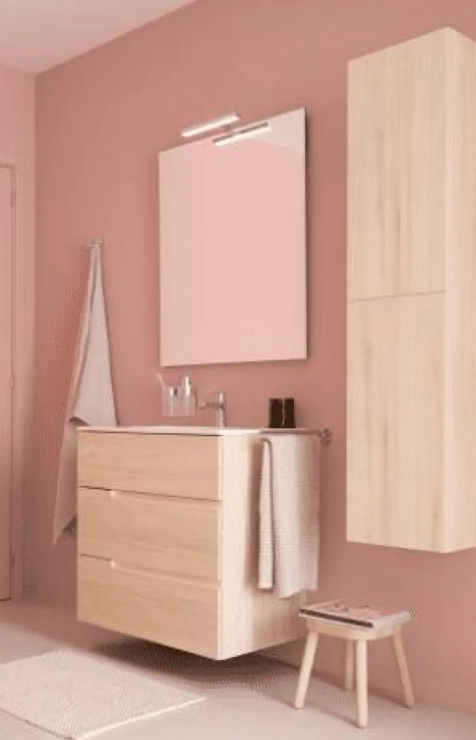 Pack – Conjunto De Mueble Base De Tres Cajones, Lavabo Y Espejo Luna Con Aplique LED Starlight – Victoria-N – Roca