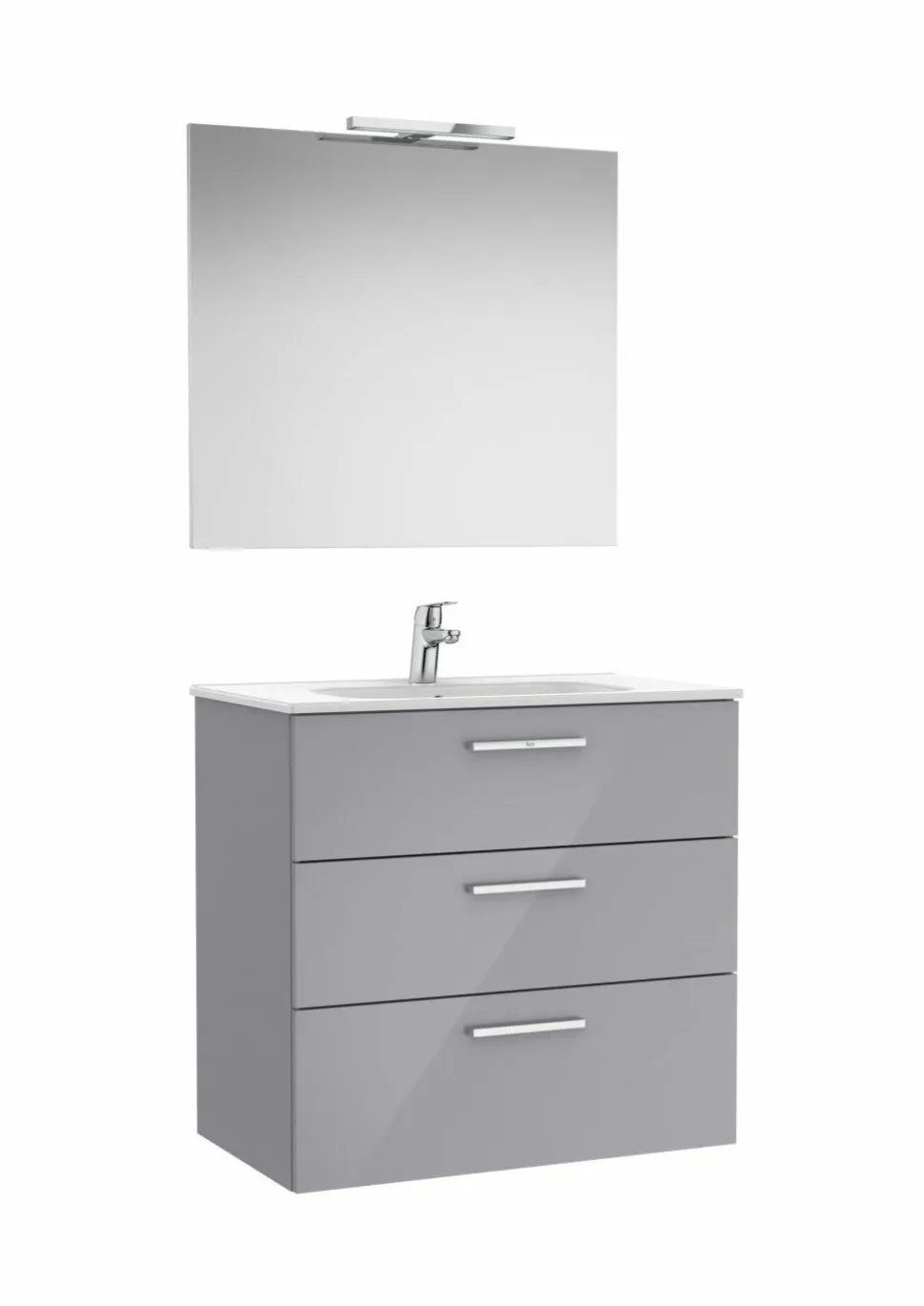 PACK Family – Conjunto De Mueble Base Con Tres Cajones, Lavabo De Sobremueble, Espejo Y Aplique LED – Victoria – Roca