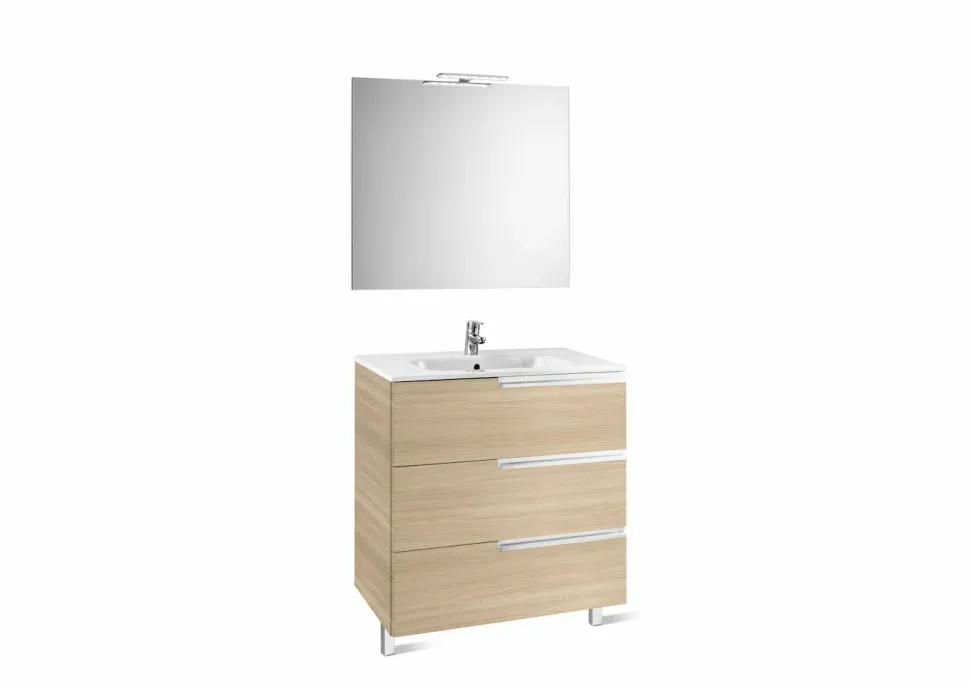 Pack Mueble 3 Cajones + Lavabo + Espejo Y Aplique LED – Victoria-N – Roca – Victoria