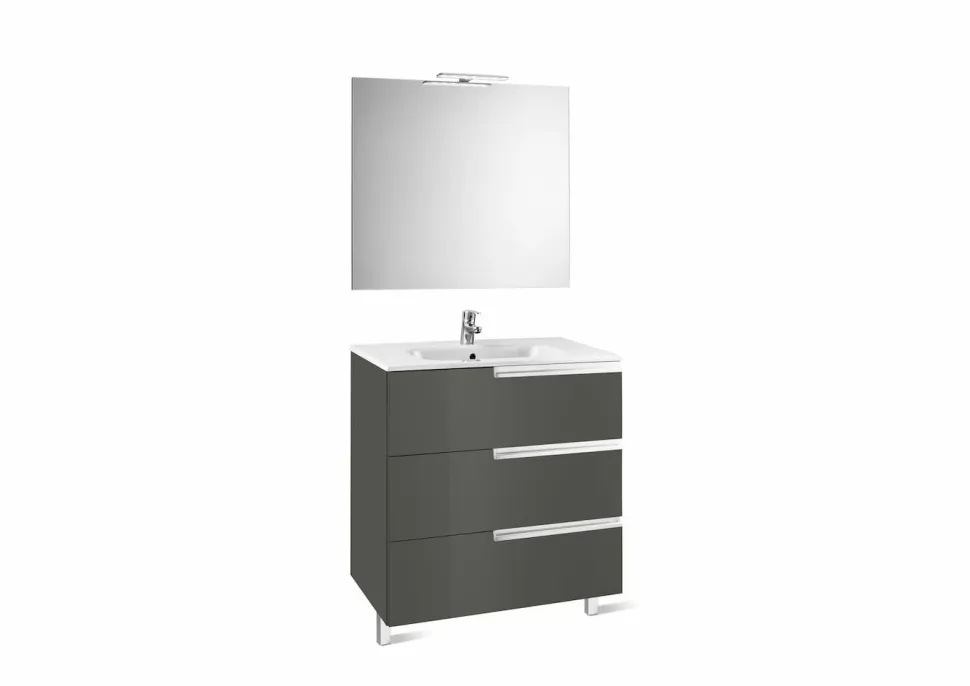 Pack Mueble 3 Cajones + Lavabo + Espejo Y Aplique LED – Victoria-N – Roca – Victoria