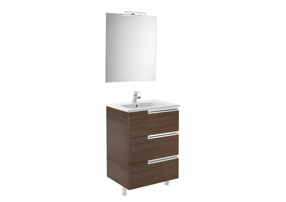 Pack Mueble 3 Cajones + Lavabo + Espejo Y Aplique LED – Victoria-N – Roca – Victoria