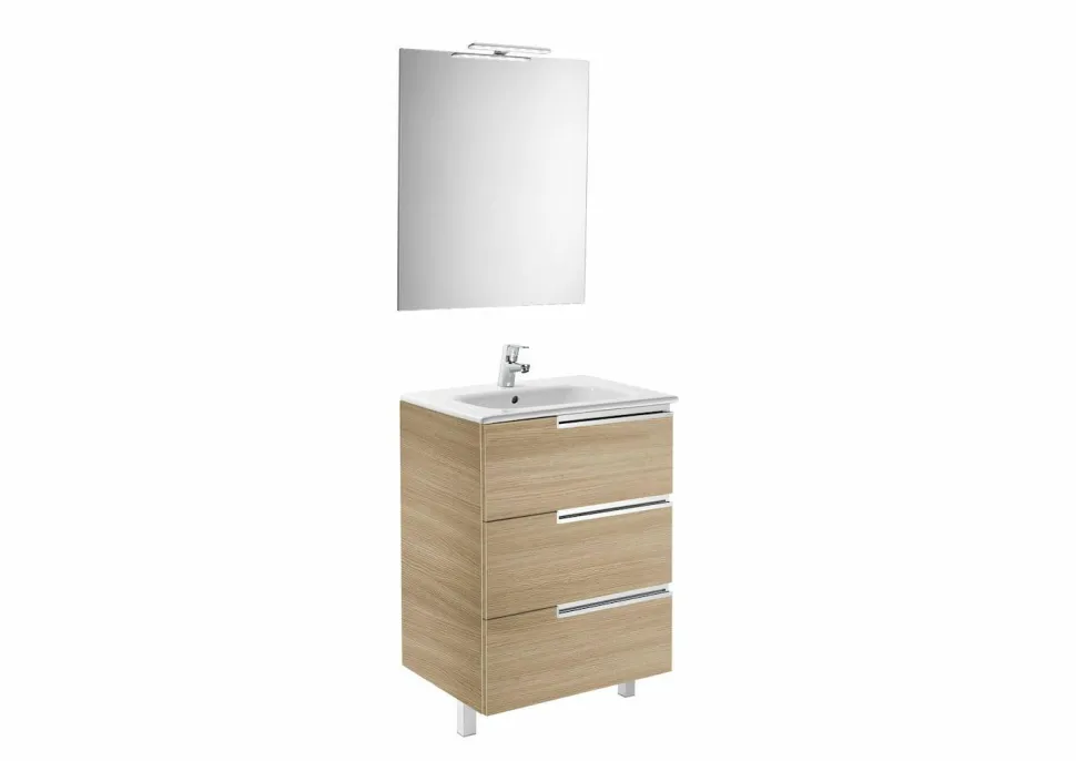 Pack Mueble 3 Cajones + Lavabo + Espejo Y Aplique LED – Victoria-N – Roca – Victoria