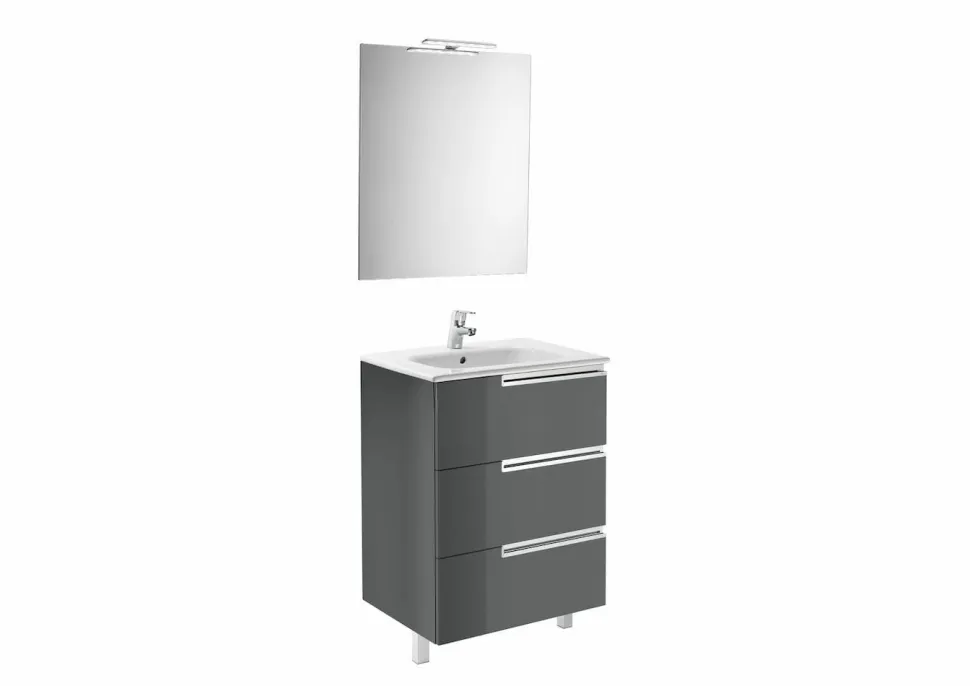 Pack Mueble 3 Cajones + Lavabo + Espejo Y Aplique LED – Victoria-N – Roca – Victoria