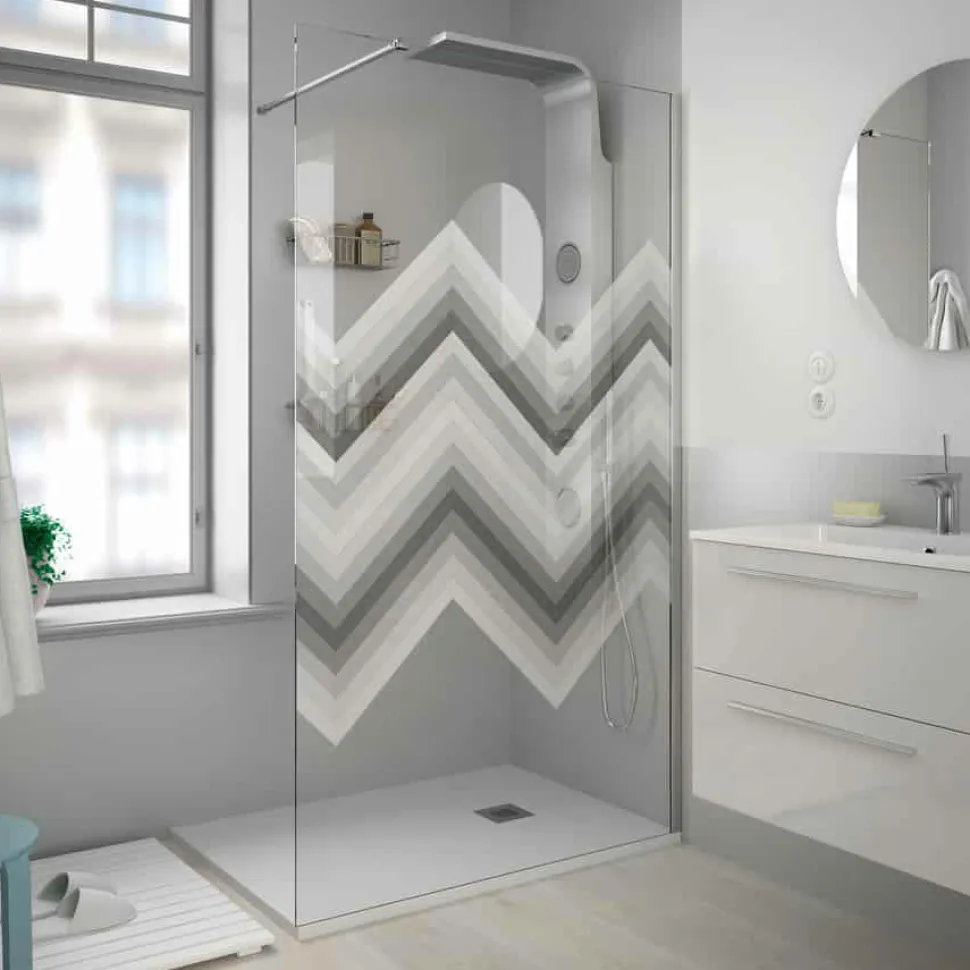 Panel Fijo Con Perfileria Cromo Brillo Y Vidrio De 8 Mm Decorado A Elegir – Heaven – Salgar