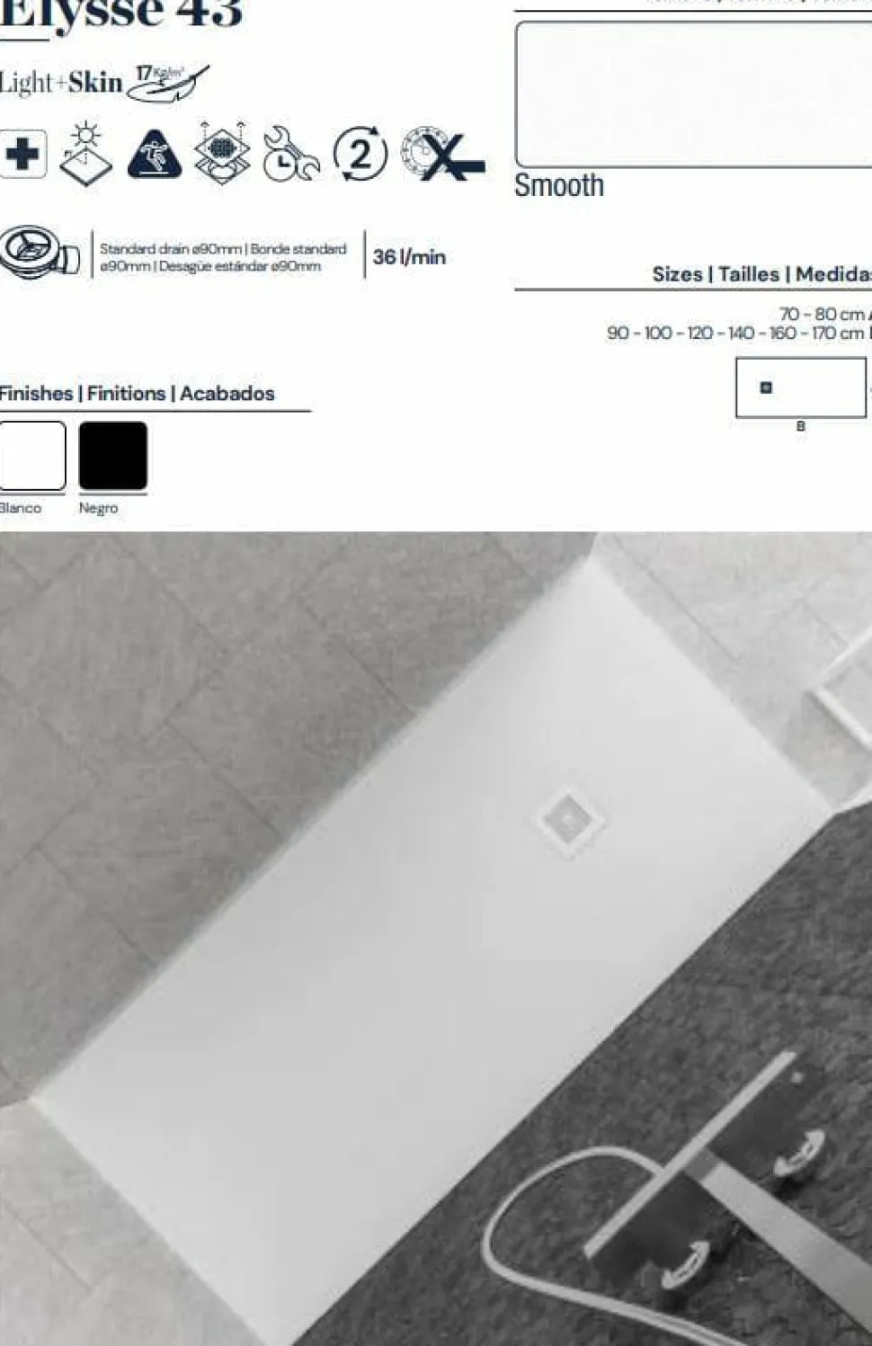 Plato De Ducha De Resina Light+Skin Textura Smooth – Elysse 43 – Baños 10