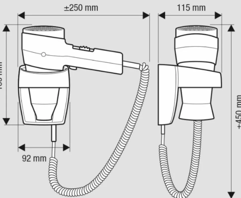 Secador De Pelo Con Soporte A Pared Y Botón De Seguridad Negro-Cromo Modelo ACTION SUPER PLUS 1 – Ghessu Bath