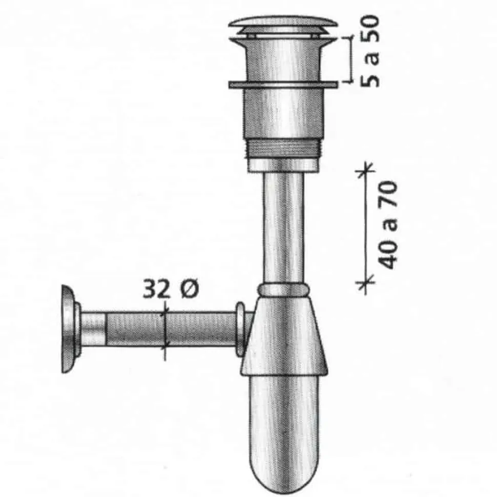 Sifón Con Desagüe Clicker Latón Cromado 13663- Salgar