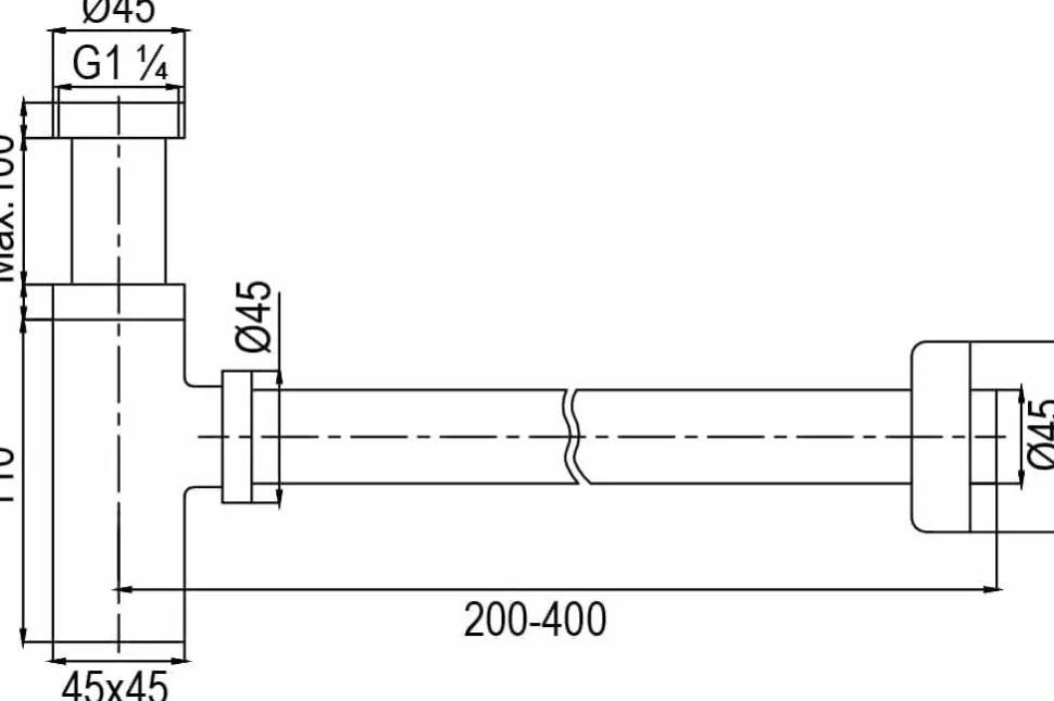 Sifón Telescópico De Lavabo Cuadrado, 1Ó1/4 Latón Cromado – 40S010125 – AQG